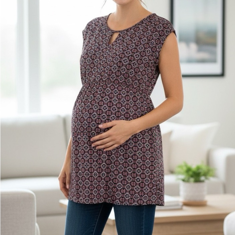 Motherhood Maternity Geo Print Keyhole Tunic Top Blouse Size S